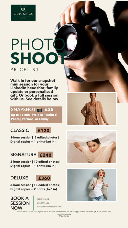 Photography Price List