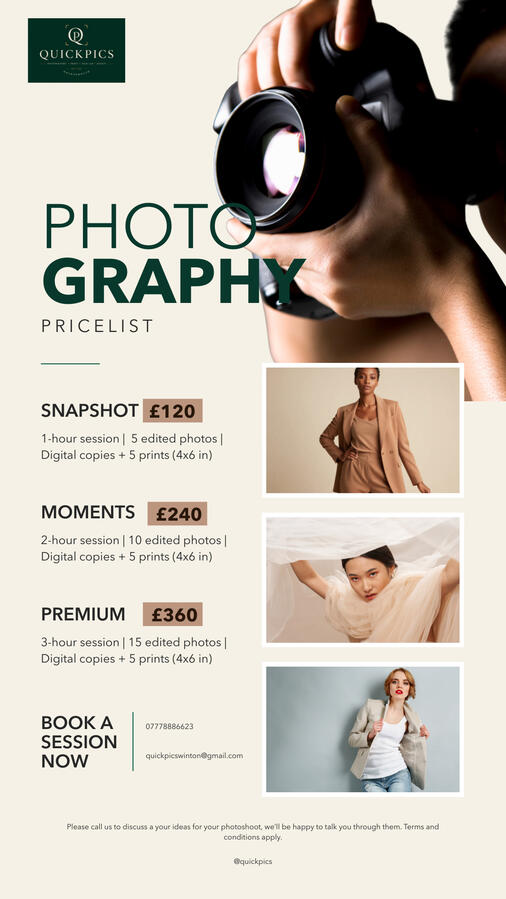 Photography Price List
